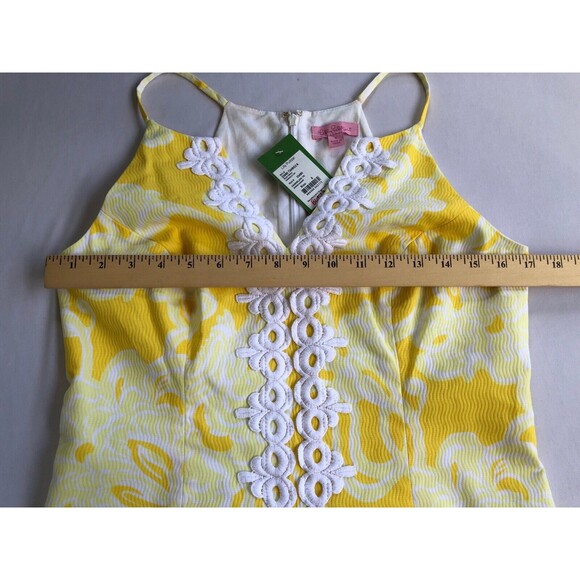 Lilly Pulitzer MAGNOLIA Halter Top Banana Daiquiri DANDELION YELLOW WHITE LACE 8 - Picture 9 of 10